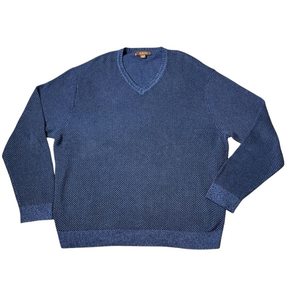 Tasso Elba Men's Cotton Sweater Size XXL Blue Classic Pullover V Neck